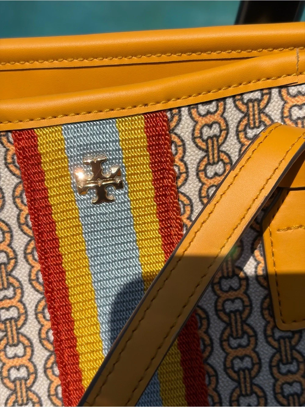 Tory Burch Yellow Chain-Link Print Tote
